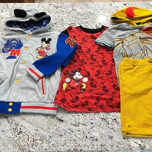 Disney Mickey Mouse Hoodie and Shirt Set - Gray, Blue, Red, Yellow